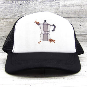 Moka pot coffee trucker hat